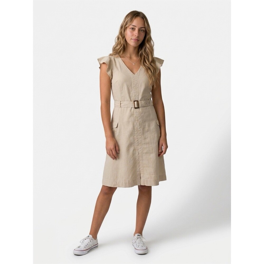 New York & Company Shirt Dress Womens M Khaki Beige Utility Belted Knee